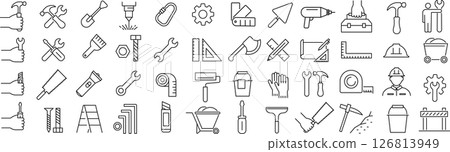 一組單色木工工具線圖示向量 一組單色木工工具線圖示向量 126813949