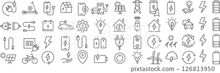 與電力相關的向量單色線圖示集 126813950