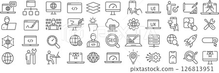 Set of line icons about web development in vector monochrome 126813951