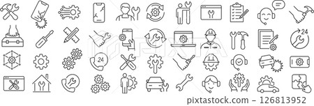 Set of monochrome repair line icons in vector Set of monochrome repair line icons in vector 126813952