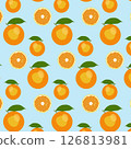 seamless pattern with oranges on sky-blue background 126813981