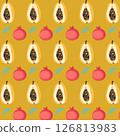 seamless pattern with summer fruits,pattern with papaya,leaf,pomegranate on bright background 126813983