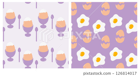 Boiled egg in Egg Bow and Fried eggs with cracked Eggshell Seamless Pattern Breakfast Backdrop Set Boiled egg in Egg Bow and Fried eggs with cracked Eggshell Seamless Pattern Breakfast Backdrop Set 126814017