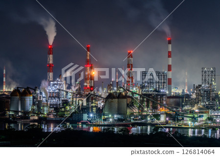 《岡山縣》水島石油化學聯合企業及工廠夜景 126814064