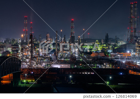《岡山縣》水島石油化學聯合企業及工廠夜景 126814069