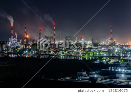 《岡山縣》水島石油化學聯合企業及工廠夜景 126814075