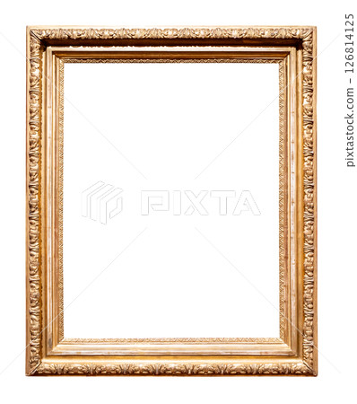 old vertical golden picture frame cutout on white 126814125