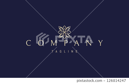 Vector golden logo with an abstract image of a floral pattern with leaves. 126814247