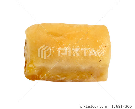 piece of stuffed baklava roll cut out on white piece of stuffed baklava roll cut out on white 126814300