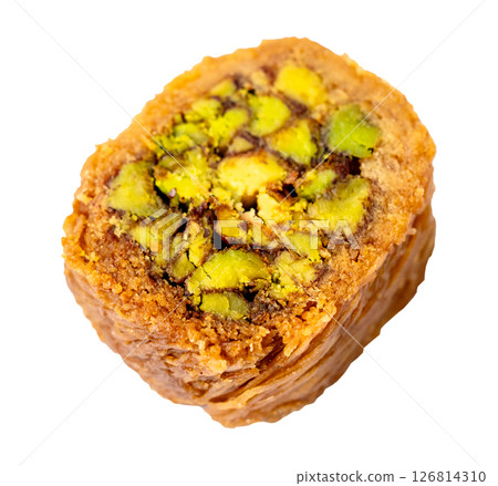 one mabrume baklava with pistachio cut out one mabrume baklava with pistachio cut out 126814310