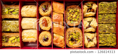 food background from various syrian baklava food background from various syrian baklava 126814313