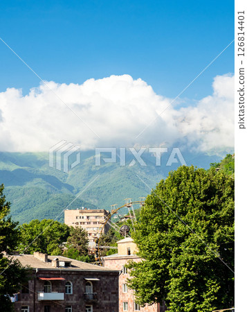 skyline of Kapan town with mountain and blue sky 126814401
