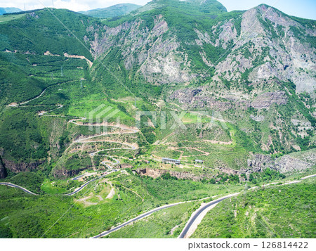 top view of mountain valley with River Gorge 126814422