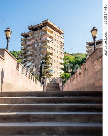 steps of bridge over Voghji river closeup in Kapan 126814440