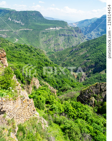 green gorge of Vorotan river from Tatev Monastery green gorge of Vorotan river from Tatev Monastery 126814454