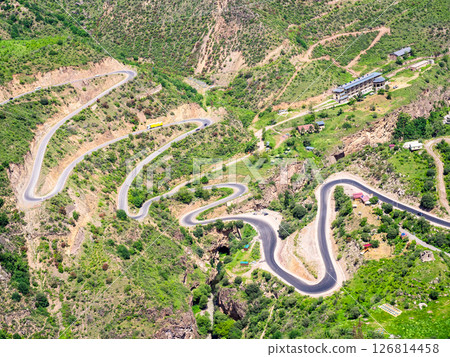 top view of road in Vorotan River Gorge in May top view of road in Vorotan River Gorge in May 126814458