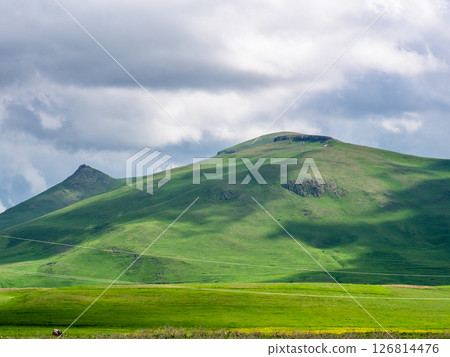 clouds over green mountain and fields in Syunik 126814476