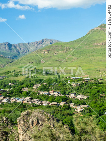 village on green mountain slope in Syunik province village on green mountain slope in Syunik province 126814482