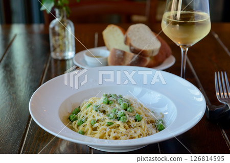 Pasta, bread and wine Pasta, bread and wine 126814595