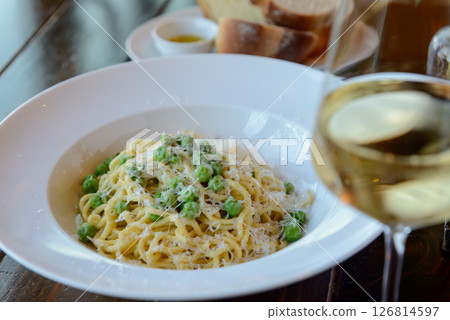 Pasta, bread and wine Pasta, bread and wine 126814597