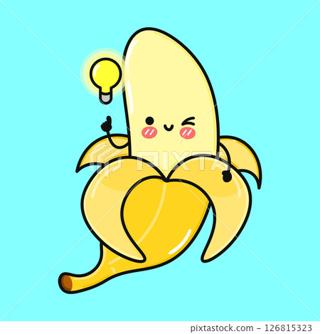 A cheerful cartoon Banana with a lightbulb, indicating a brilliant and creative idea. 126815323