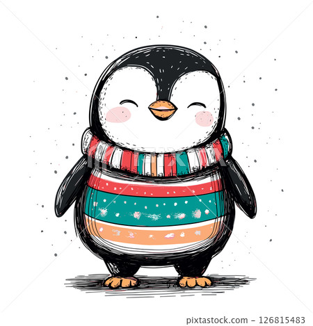 cute little penguin in cozy winter sweater isolated vector illustration 126815483