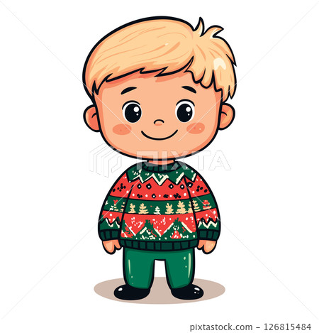 cute happy little baby boy in cozy winter sweater isolated vector illustration 126815484