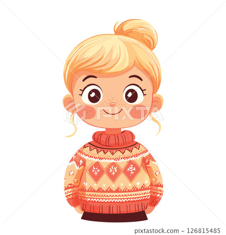 cute happy little baby girl in cozy winter sweater isolated vector illustration 126815485