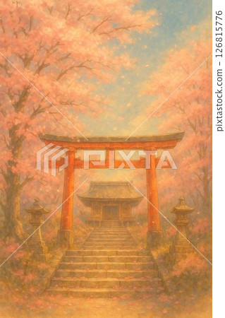 Cherry blossom background and red torii gate 126815776