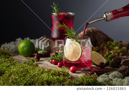Refreshing cranberry hard seltzer with lime, rosemary, and ice. Refreshing cranberry hard seltzer with lime, rosemary, and ice. 126815863