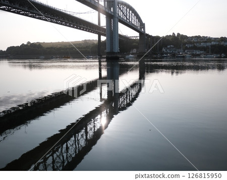 Bridges over the Tamar (Cornwall to Devon, UK), Different views from underneath the two bridges over the Tamar from the Saltash, Cornwall side. Taken in the early morning. 126815950