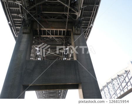 Bridges over the Tamar (Cornwall to Devon, UK), Different views from underneath the two bridges over the Tamar from the Saltash, Cornwall side. Taken in the early morning. 126815954