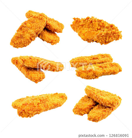 Six Sets of Crispy Golden Chicken Tenders Isolated 126816091