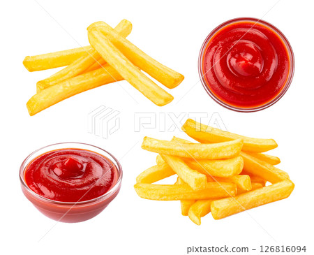 Crispy Golden French Fries with Rich Tomato Ketchup 126816094
