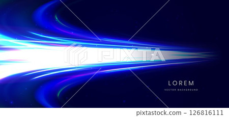 Blue glowing ray curved light on dark background with copy space for text. Blue glowing ray curved light on dark background with copy space for text. 126816111