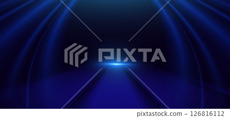 Abstract scene elegant blue light lines on dark background with lighting effect and sparkle. 126816112