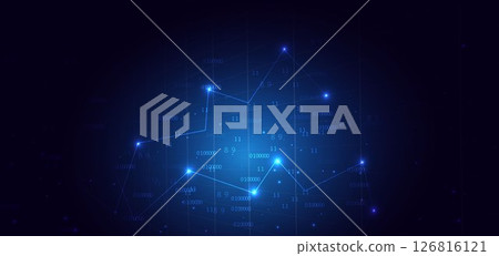 Finance chart stock market growth glowing light effect on dark blue background. 126816121