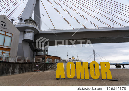 從青森縣青森市青森車站海灘看到的青森情人橋 126816178