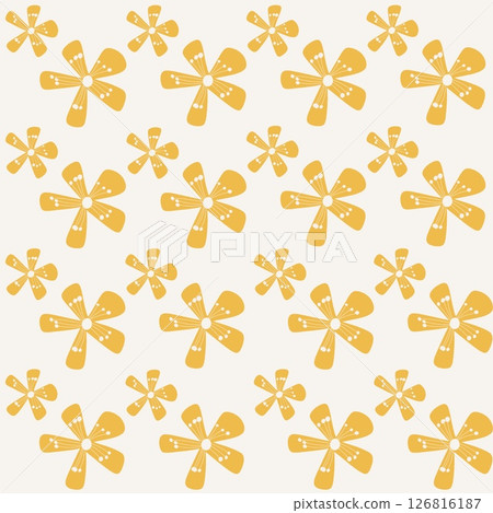 Seamless yellow Floral Pattern on white Background . Minimalist Flower Design 126816187