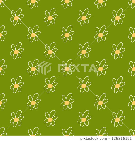 Seamless daisy Pattern on green Background . Minimalist Flower Design 126816191