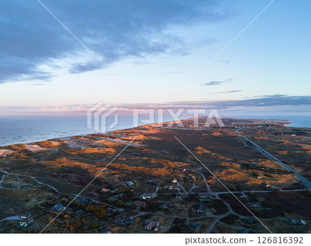 Aerial View of north sea Coast in Denmark 126816392