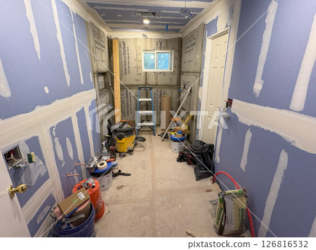 Construction Site Ready for Finishing Touches in a Residential Bathroom 126816532