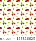 Seamless cherry pattern with summer berries, fruits, leaves, flowers background 126816625