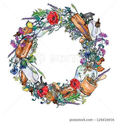 Natural botanical cosmetics and glassware 126816656