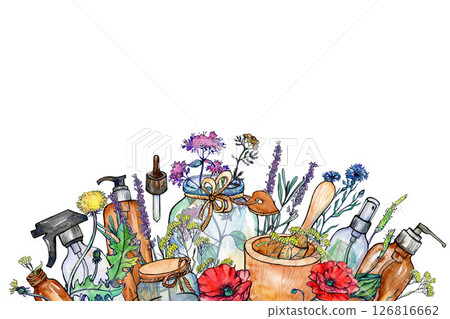 Glassware with field medicinal herbs Glassware with field medicinal herbs 126816662