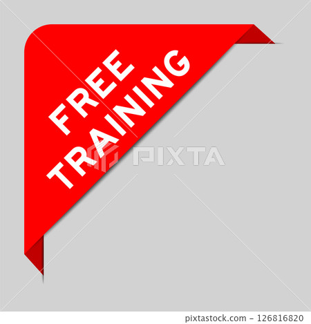 Red color of corner label banner with word free training on gray background Red color of corner label banner with word free training on gray background 126816820