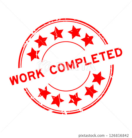 Grunge red work completed word round rubber seal stamp on white background 126816842