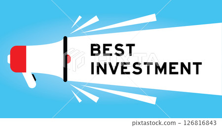 Color megaphone icon with word best investment in white banner on blue background 126816843