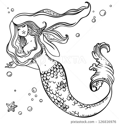 Beautiful mermaid with loose hair 126816976