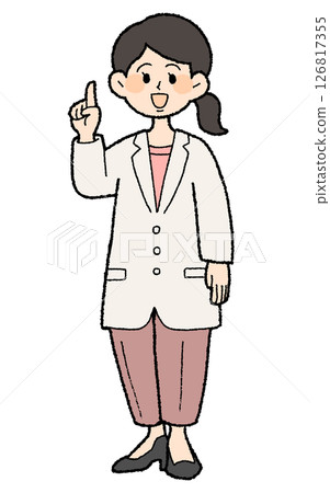 手繪風格穿白大褂的女醫生，姿勢要點，褲子風格 126817355